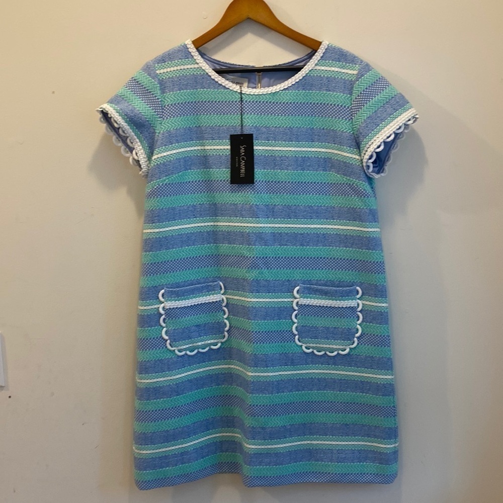 NWT Sara Campbell jacquard woven pastel striped dress
